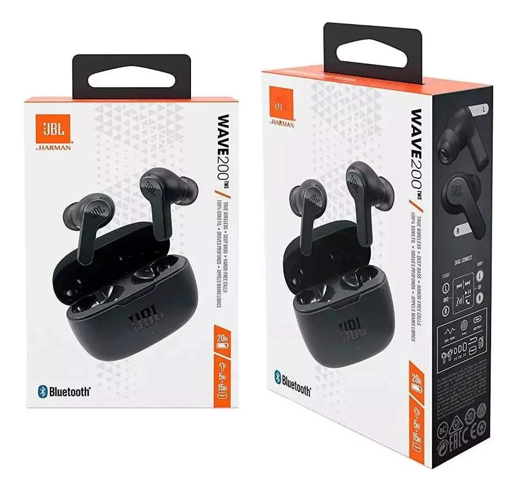 Fone De Ouvido Bluetooth Sem Fio Jbl Wave 200 Tws Preto