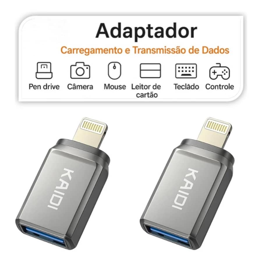Adaptador OTG Entrada USB Saída Lightning Kaidi Kaidi KD-2524A