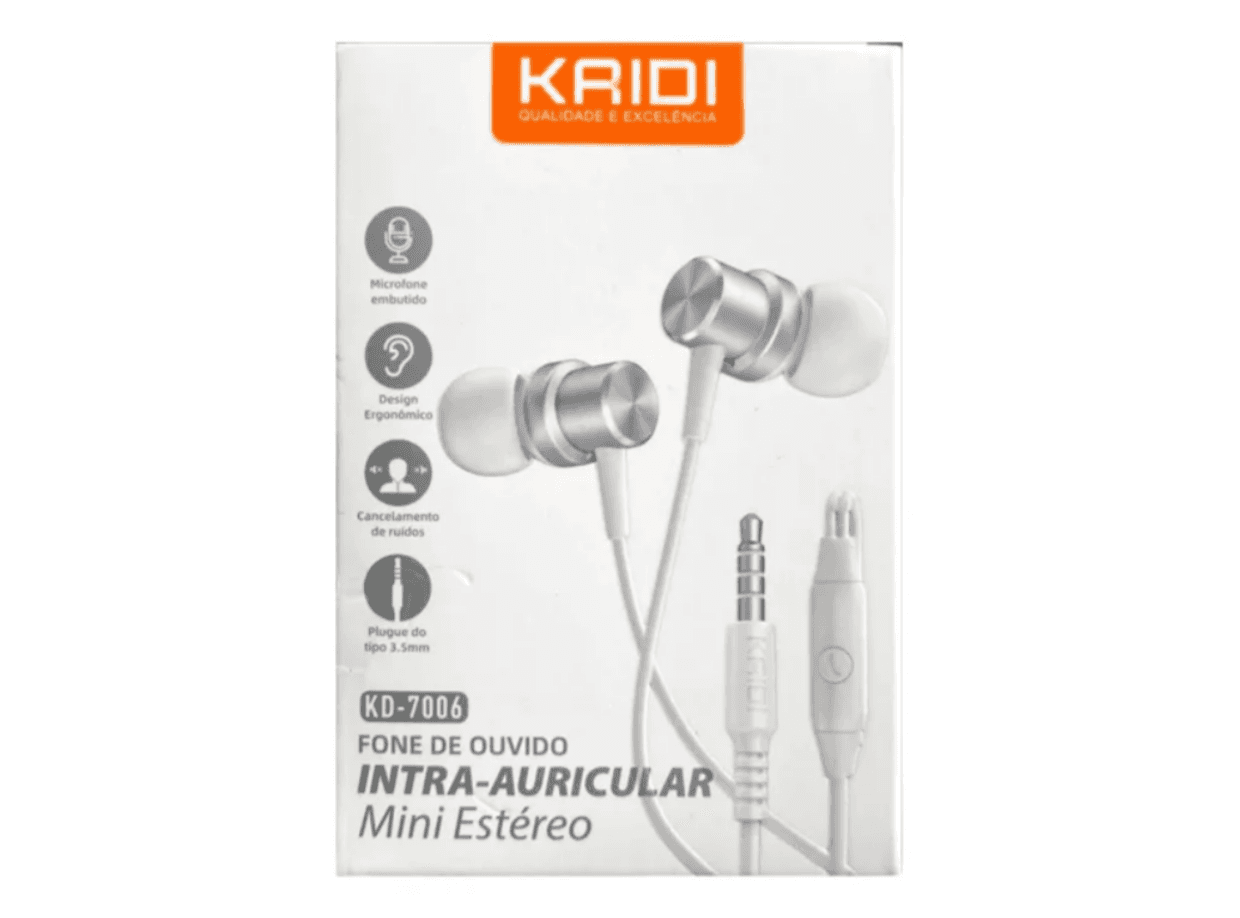 Fone de Ouvido Intra Auricular com Microfone Kaidi KD-7006 Branco