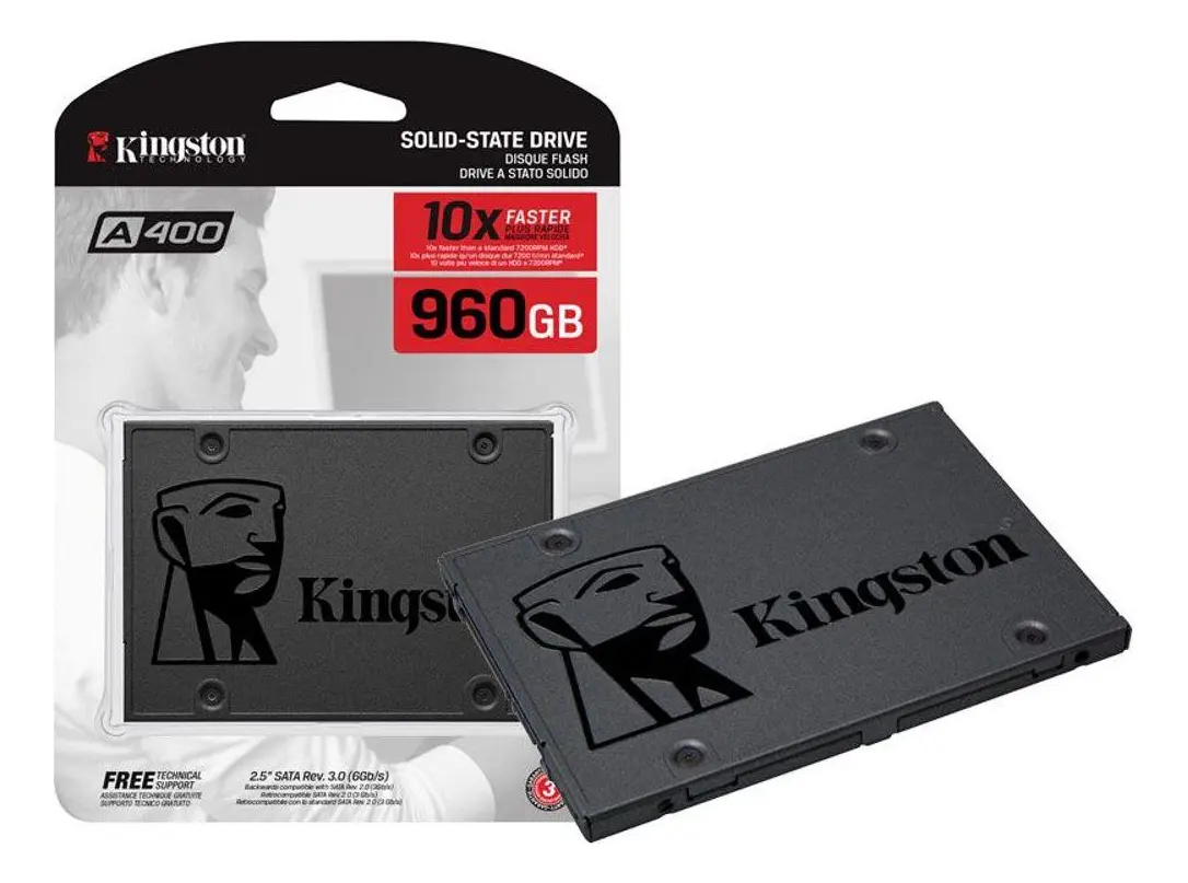 SSD 960GB A400 Disco Sólido Interno Kingston SA400S37/960G Preto